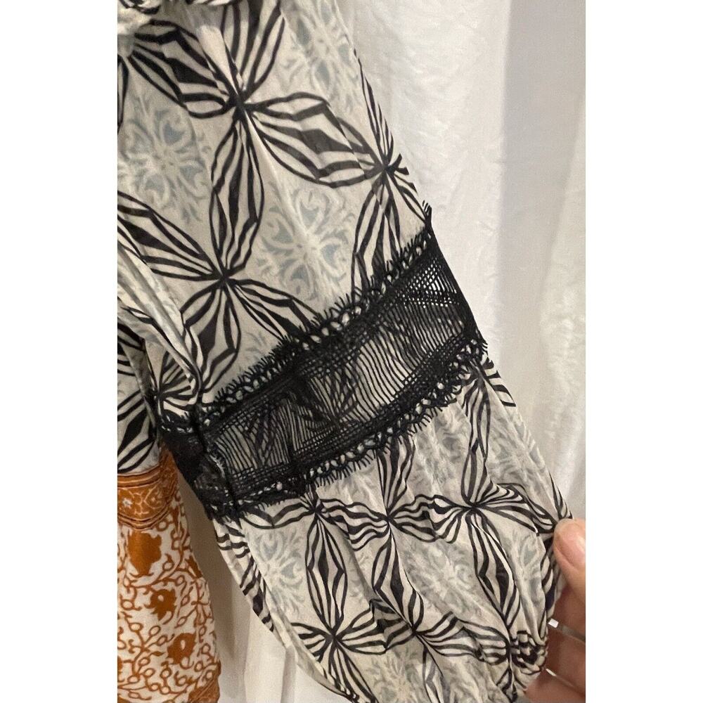 Anthropologie Terri Embroidered Peasant Boho Top Mixed Print S Rust Black Cream - Picture 6 of 13